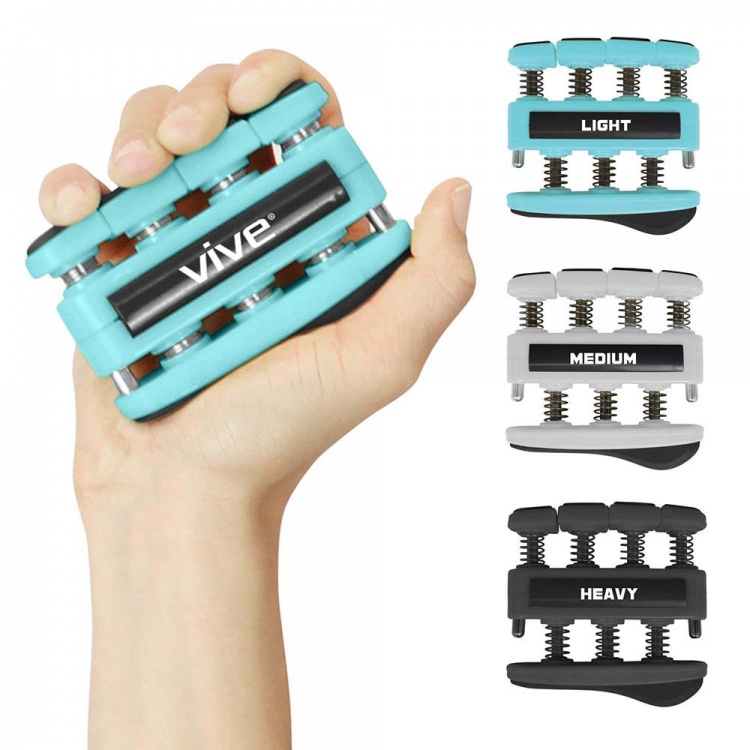 Hand exerciser for musicians with neuromuscular conditions.