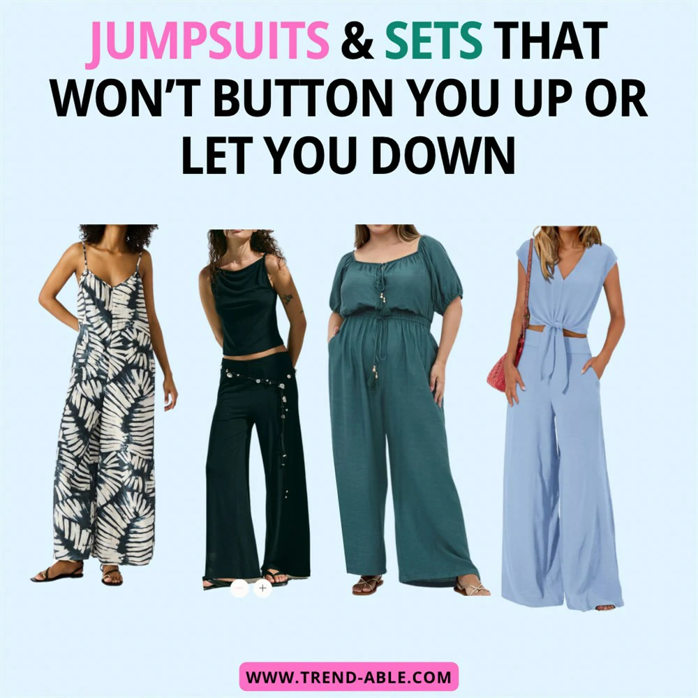 Pull-on adaptive jumpsuits and two-piece sets with wide legs, elastic waists, and no tricky fasteners—ideal for women with AFOs, CMT, or hand weakness.