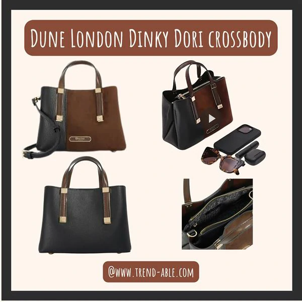 Structured blush Dune London Dinky Dorry tote with crossbody strap and zip closure — polished, roomy, and easy for limited hand strength.