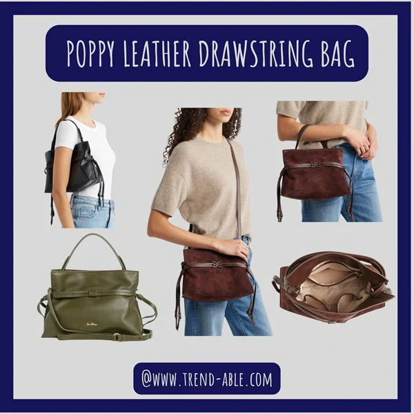 Soft blush drawstring handbag from Nordstrom with gold hardware and long strap — lightweight, stylish, and CMT-friendly.