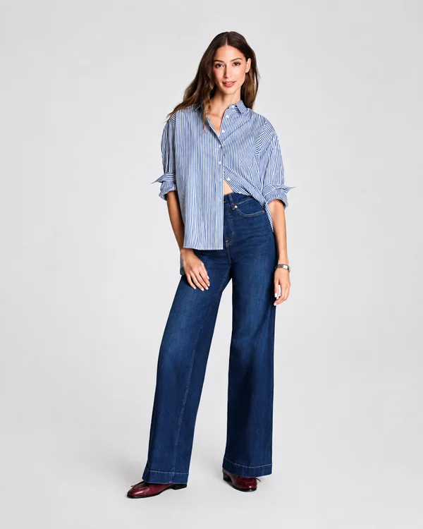 SPANX Shape Pull-On High Waisted Wide-Leg Jeans SPANX Shape Pull-On High Waisted Wide-Leg Jeans